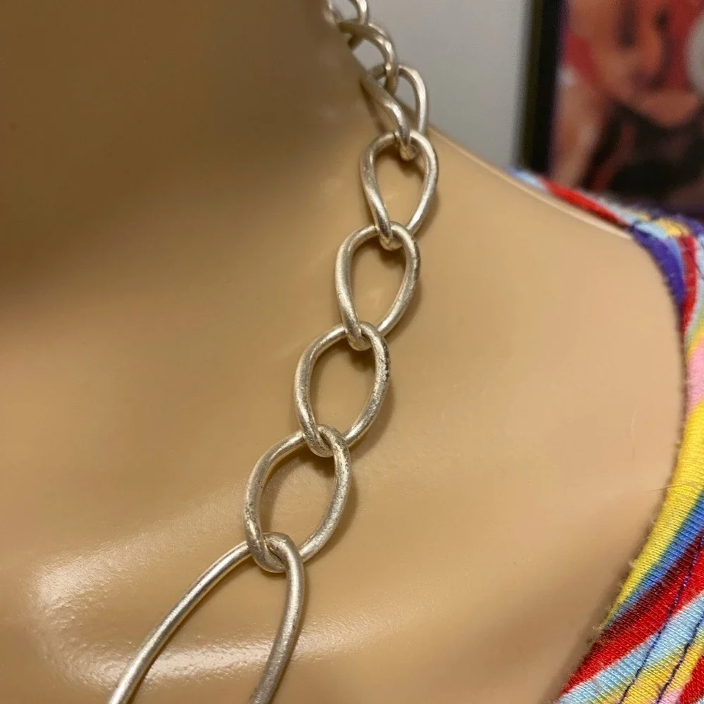 Chunky Silver Tone Chain Link Necklace Statement Fashion Jewelry‎